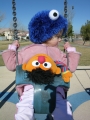 Cookie Monster Hat - Side, on swing