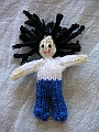 Caucasian, Blue Pants, White Shirt, Long Black Hair