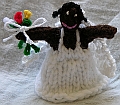 Black Bride in White Wedding Gown with Veil and Bouquet - Front