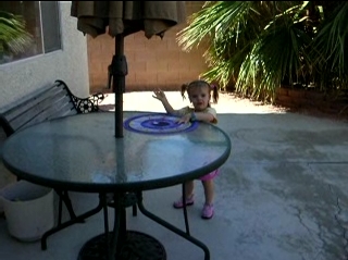 Peo with an eyeball frisbee.